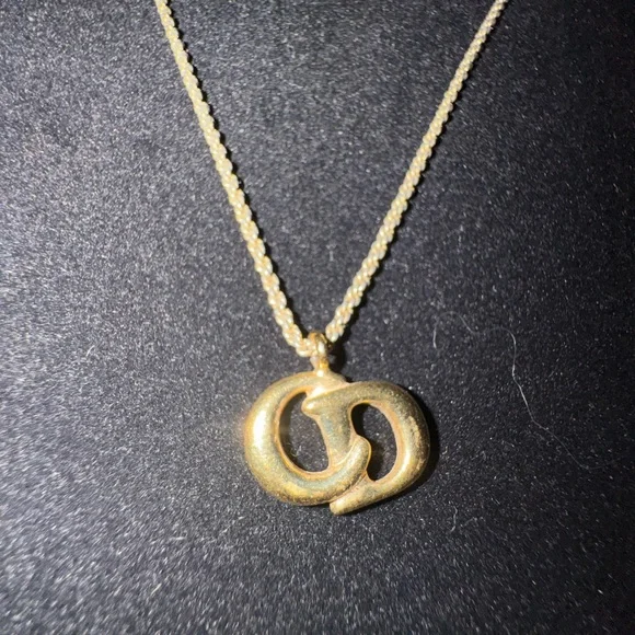 RARE Vintage Christian Dior CD Logo Necklace Signed Germany Gold Tone - Picture 3 of 8